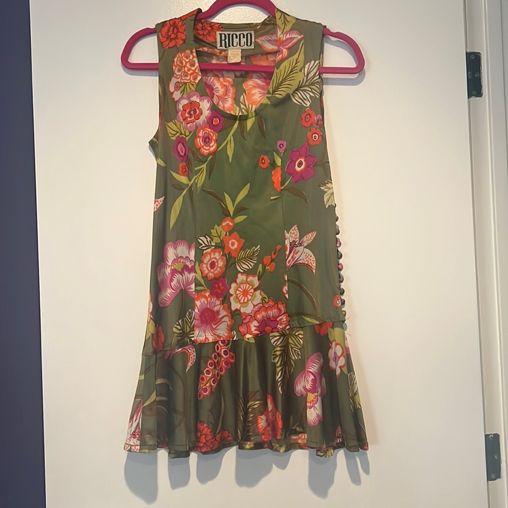 💙💙Vintage RICCO XS green floral dress acetate💙💙